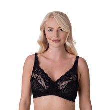 (BLACK, 36B) Womens Soft Lace Cup Non-Wired Bra Black