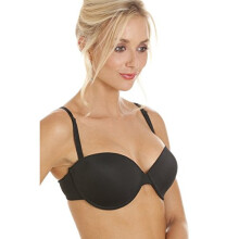 (BLACK, 34D) Womens Underwired Black Bandeau Cup T-Shirt Multiway Strapless Everyday Bra