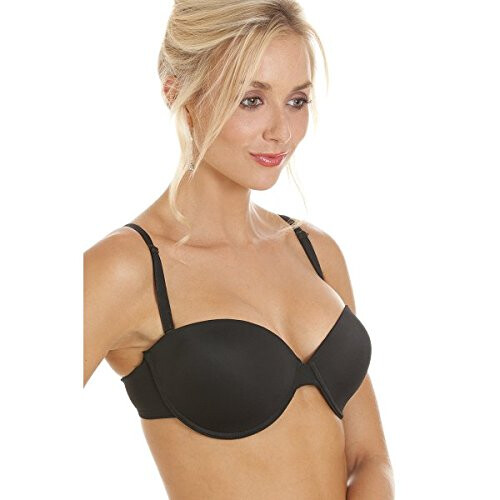 (BLACK, 36B) Womens Underwired Black Bandeau Cup T-Shirt Multiway Strapless Everyday Bra