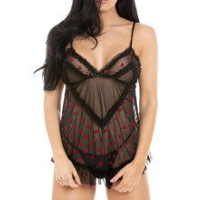 (BLACK, M-L) Camille Womens Sexy And Seductive Black Babydoll With Hearts