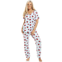 (light blue strawberry, 14-16) Womens Full Length Floral Print Spandex Pyjama Set