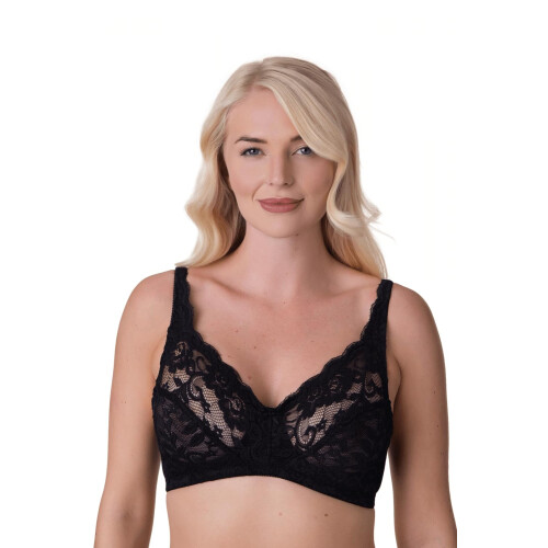 (BLACK, 38C) Womens Soft Lace Cup Non-Wired Bra Black