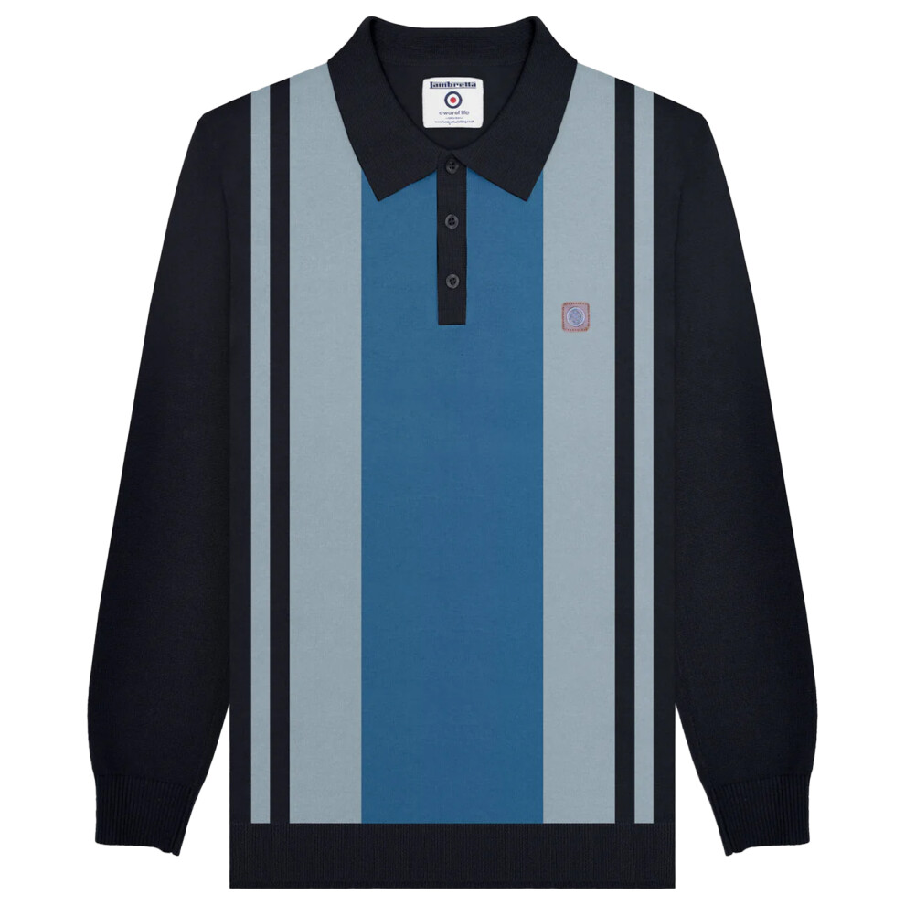 Lambretta (L, Navy) Mens Aw24 Vintage Panelled Long-Sleeved Polo Shirt