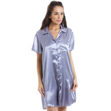 (silver blue satin, 14) Camille Women's Nightshirt Knee Length Satin Dress Ladies Nightwear