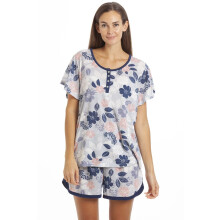 (multi floral, 10-12) Womens Floral & Leaf Print Jersey Short Pyjama Set