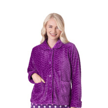 (PURPLE, 18-20) Womens Supersoft Button Front Embossed Bed Jacket