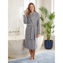 (Light Grey Ribbed, 22-24) Womens Supersoft Fleece Long Sleeved Ribbed Dressing Gown