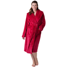 (ribbed burgundy, 14-16) Camille Women's Supersoft Fleece Ribbed Collar Robe