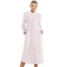 (PINK, 8-10) Womens Supersoft Button Front Pink Housecoat
