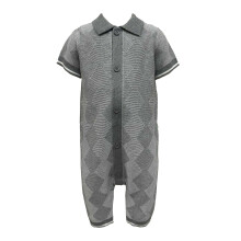 (3-6 Months, Grey) Pretty Green Baby Boys Argyle Collared Short-Sleeved Romper