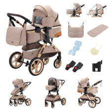 3-in-1 vaunu, korkealaatuinen yhdistelmävaunu, ALYIKOU, kestävät renkaat + käytännöllinen hoitolaukku, Kaki