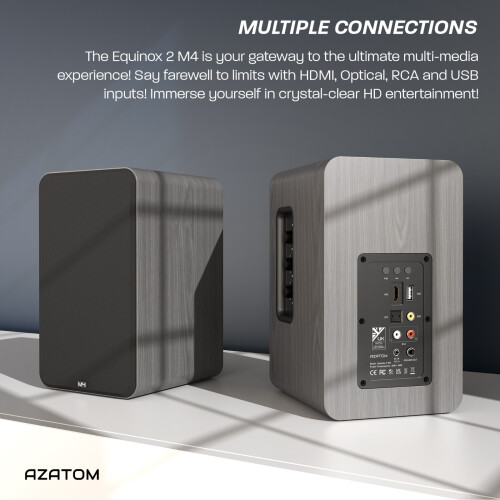 Bookshelf Speaker with Bluetooth, HDMI, Optical, RCA - AZATOM Equinox 2 M4 Grey 2