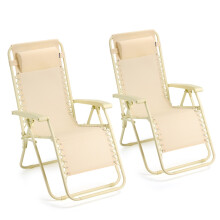 Zero Gravity Chairs Set of 2, Yellow Folding Textilene Sun Loungers, VonHaus