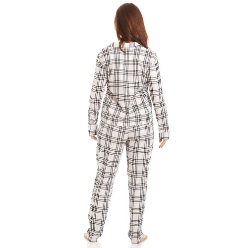 (light pink black check, 18) Womens Check Print Flannel Pyjama Set 2