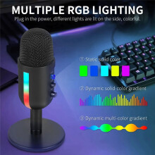 RGB Gaming Microphone for PC Computer Recording USB Condenser Microphone Podcasters Be Influencers Gamers Studio Mic
