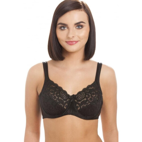 (BLACK, 34B) Womens Black Underwired Full Cup Lace Bra 1