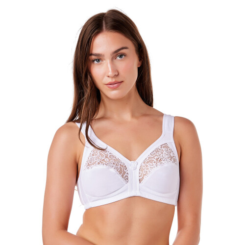 (WHITE, 42D) Camille Womens White Soft Lace Cup Bra 1