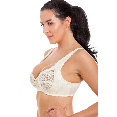 (IVORY, 34C) Womens Ivory Non Wired Soft Cup Lace Bra 2