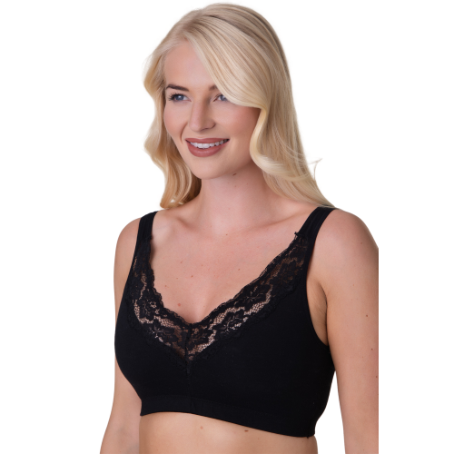 (BLACK, 12-14) Womens Soft Cotton Elastane Trim 2 Pack Bra Black 2