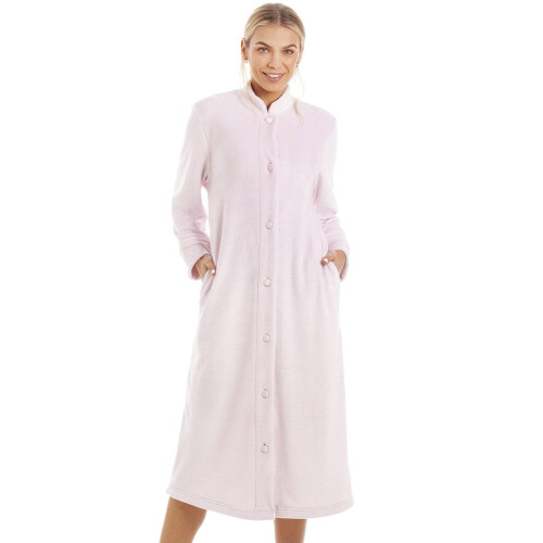 (PINK, 8-10) Womens Supersoft Button Front Pink Housecoat 1
