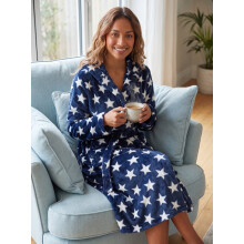 (blue snowflake, 14-16) Camille Women's Supersoft Fleece Hooded Calf Length Bathrobe