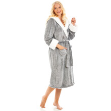 (dark grey sherpa, 22-24) Women's Super Soft Bathrobe with Sherpa Lined Hood and Cuffs