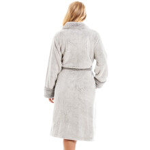 (deep pile grey, 18-20) Womens Deep Pile Fluffy Bathrobe With Reverse Collar and Cuffs