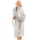 (deep pile grey, 14-16) Womens Deep Pile Fluffy Bathrobe With Reverse Collar and Cuffs 1