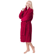 (grey jaquard, 14-16) Womens Supersoft Luxury Fleece Jaquard Bathrobe