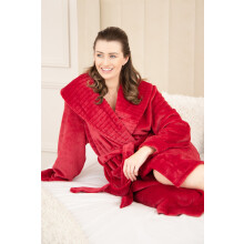 (ribbed grey, 22-24) Camille Women's Supersoft Fleece Ribbed Collar Robe