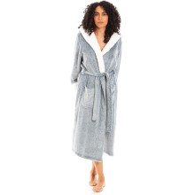 (silver sherpa, 22-24) Women's Super Soft Bathrobe with Sherpa Lined Hood and Cuffs
