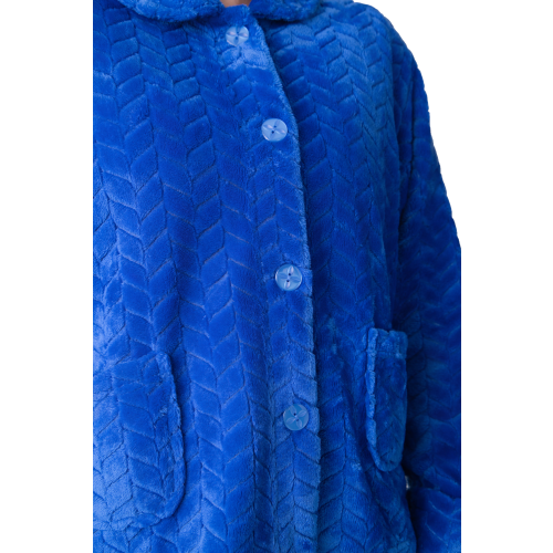 (BLUE, 22-24) Womens Supersoft Button Front Embossed Bed Jacket