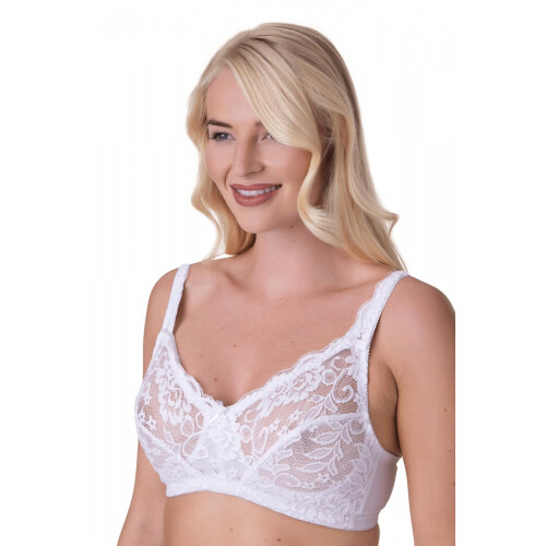 (WHITE, 38DD) Womens Soft Lace Cup Non-Wired Bra White 2
