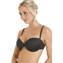 (BLACK, 38E) Womens Underwired Black Bandeau Cup T-Shirt Multiway Strapless Everyday Bra