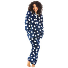 (navy stars, 10-12) Womens Supersoft Fleece Star Print Pyjama Set