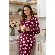 (burgundy stars, 10-12) Womens Supersoft Fleece Star Print Pyjama Set