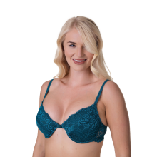(TEAL, 38B) Camille Women's Underwired Bra Teal Green Floral Lace Padded Cup Lingerie