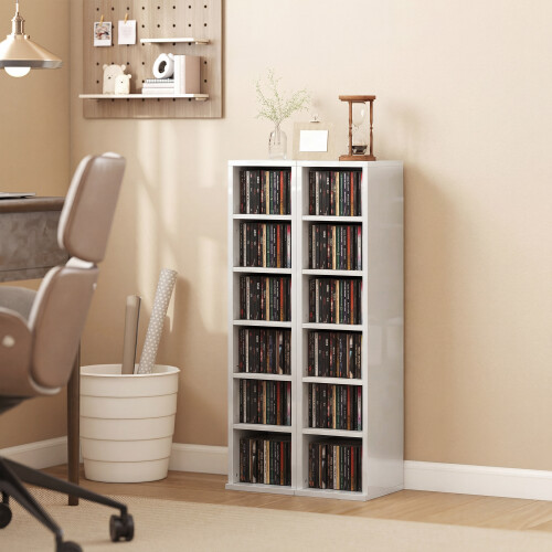 Homcom HOMCOM Set of 2 CD Storage Units with Adjustable Shelves, High Gloss White
