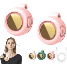 (2 pack pink) Silent Mini Bladeless Fan Clip On Small Fan Shirt Waist Adjustable Suspended Whirlwind Fans Outdoor Travel Office Accessories Gift