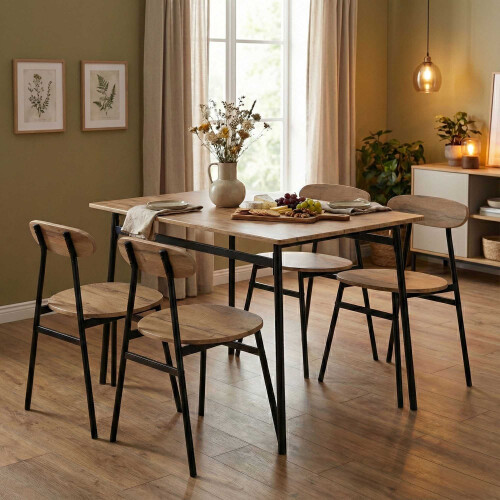 Matbordsset med 4 stolar, MDF och stål