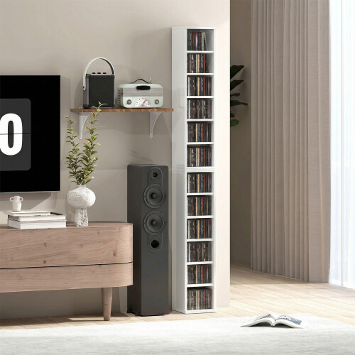 Homcom HOMCOM Set of 2 CD Storage Units with Adjustable Shelves, High Gloss White 1