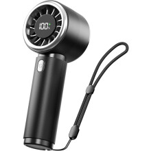 (Black) Turbo Handheld Fan 5 Speeds LED Display Rechargeable Personal Cooling Travel Outdoor Gifts for Women Men Kids