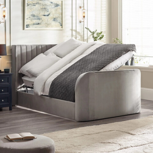 Clara Ottoman TV king Bed 150cm - Light Grey 1
