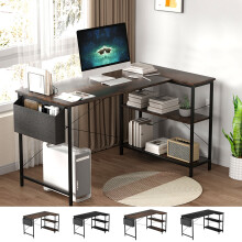 (Brown-100cm x 80cm x 75cm) Levede L Shaped Gaming Desk, LED & Power Outlet, Black