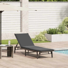 vidaXL Sonnenliege mit Auflage Grau Poly Rattan