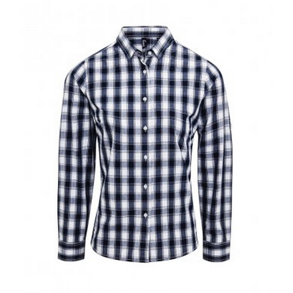 Premier (Xs, White/Navy) Womens/Ladies Mulligan Check Long Sleeve Shirt