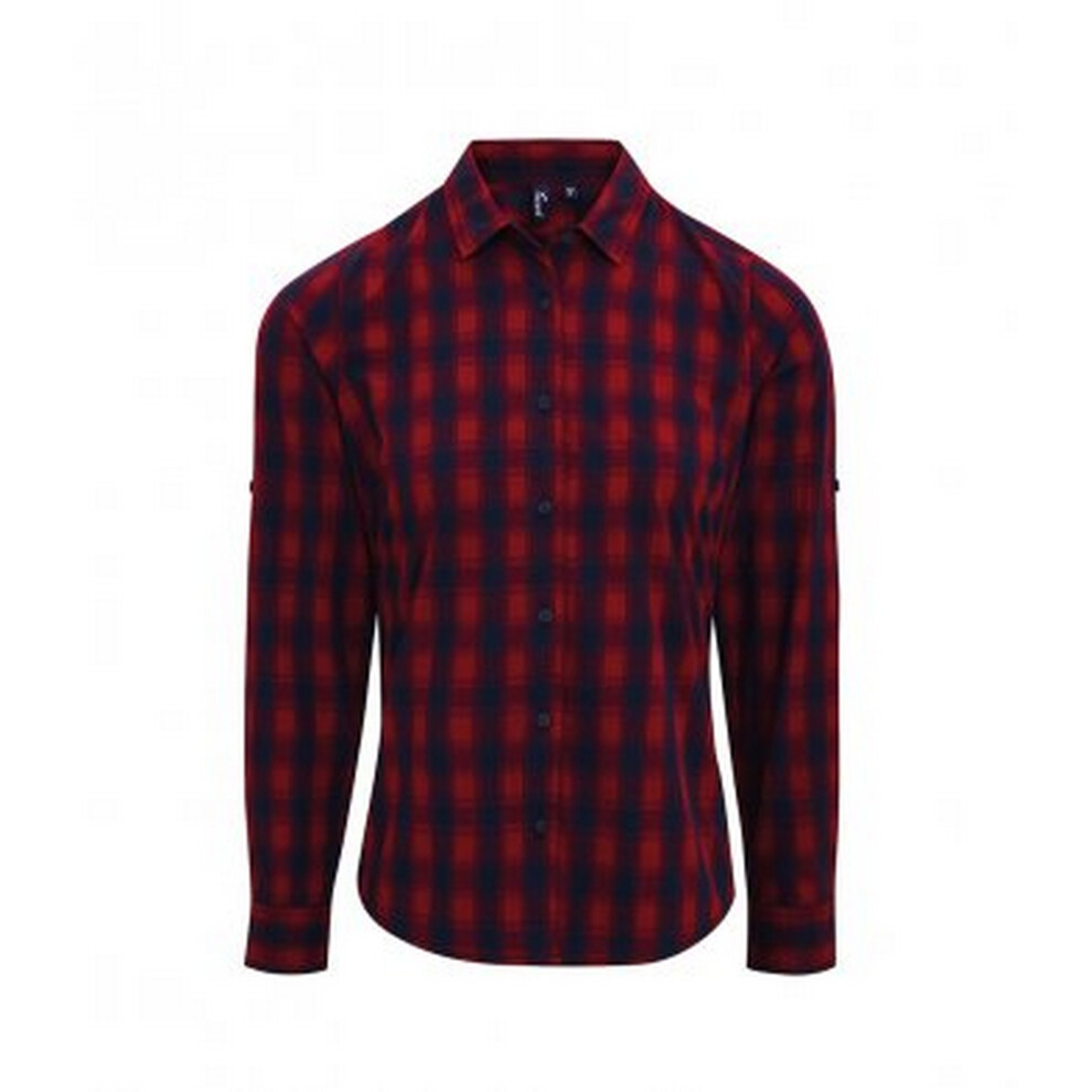 Premier Unisex Womens/Ladies Mulligan Check Long Sleeve Shirt (Red/Navy) - Blue & Red Cotton - Size Large - Image 2