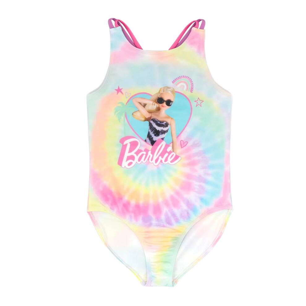 Photos - Swimwear Barbie   Girls Tie Dye One Piece Swimsuit (7-8 Years, Pink/Blue/Yellow)