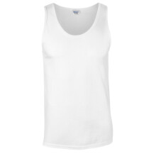 (M, White) Gildan Mens Plain Soft Tank Top