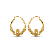 Jewelco London Ladies 9ct Yellow Gold Claddagh (Chladaigh) Creole Earrings - JER761
